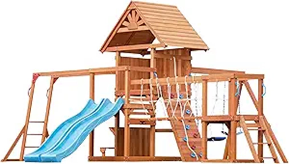 Dolphin Backyard Playground Set with Slides and Climbing Wall