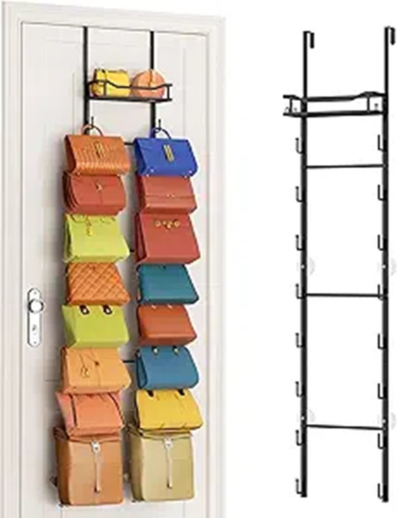 Over-the-Door Purse Organizer with Hooks and Basket