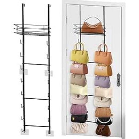 Over-the-Door Purse Organizer with Hooks and Basket