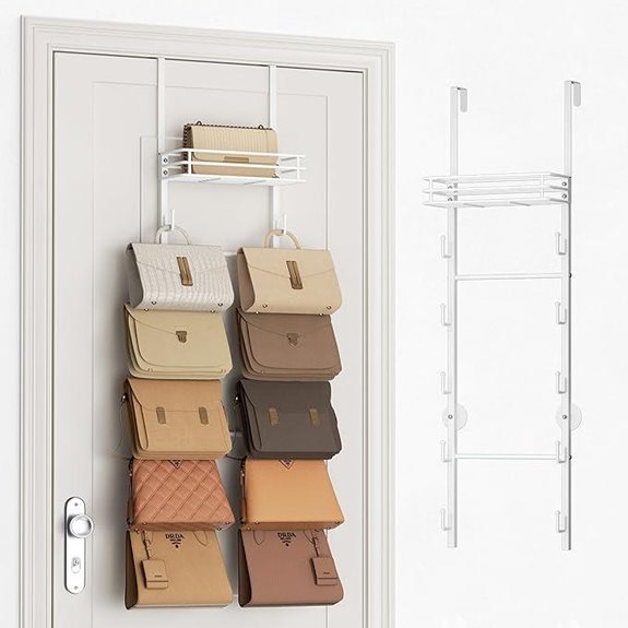 Over-the-Door Purse Organizer with Hooks and Basket