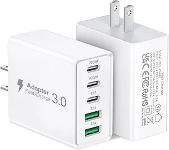 2-Pack 60W 5-Port USB C Wall Charger for Devices