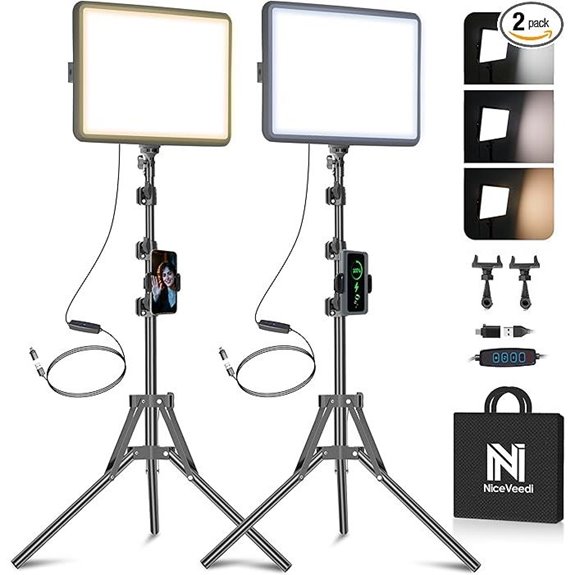 NiceVeedi 2-Pack Dimmable Video Light Kit with Tripod