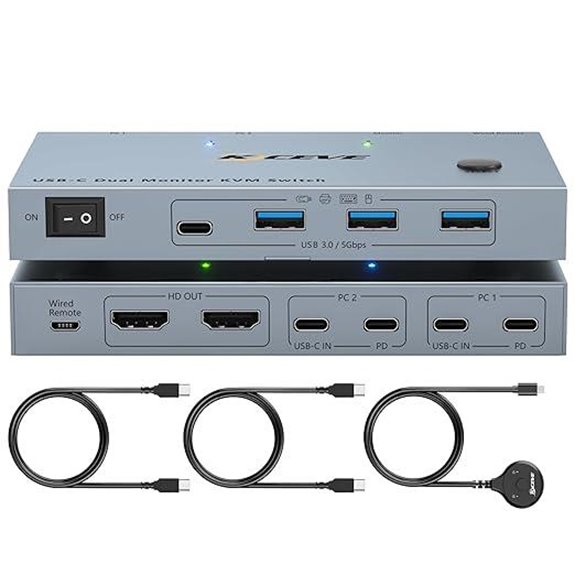 USB C Dual Monitor KVM Switch with 80W Charging