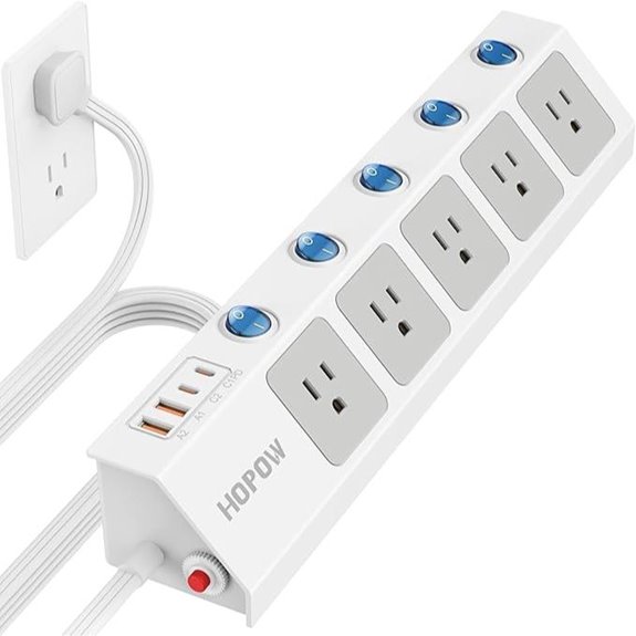 Flat Plug Power Strip with USB-C & Surge Protection