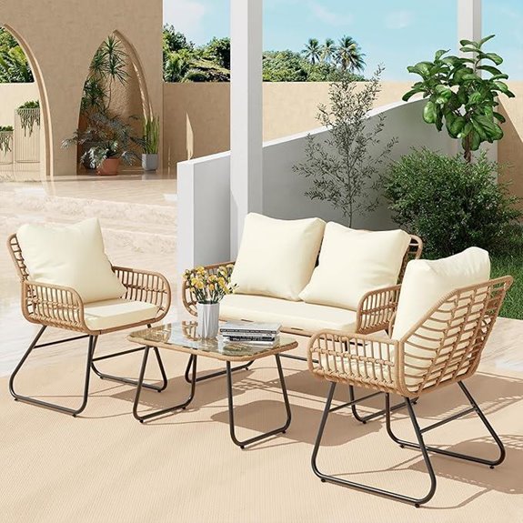 4-Piece Outdoor Patio Furniture Set with Cushions