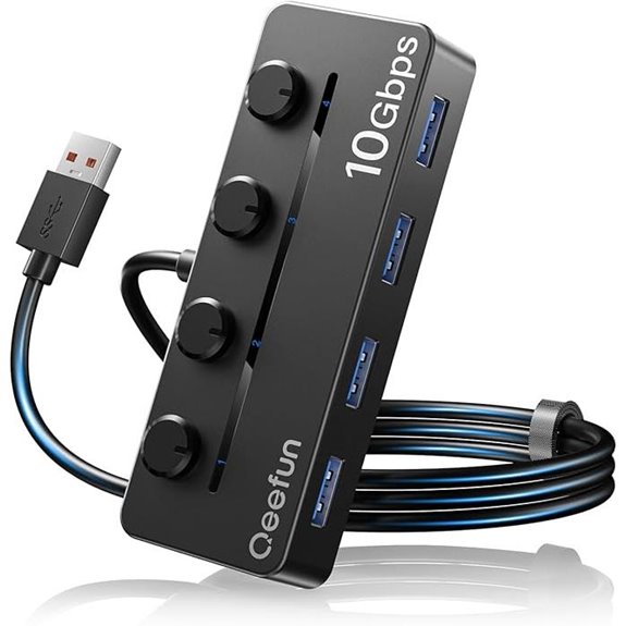 Qeefun 4-Port USB 3.2 Hub with Power Switches