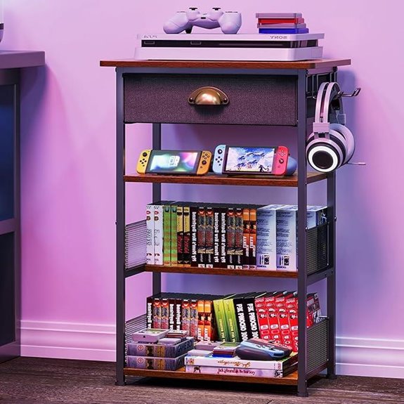 4-Tier AV Media Stand with Drawer and Hooks