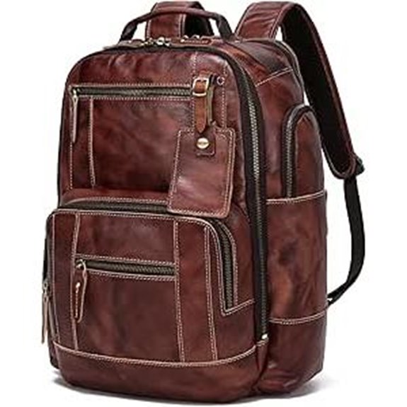 LANNSYNE Full Grain Leather Backpack For Men Fits 16 Laptop Coffee