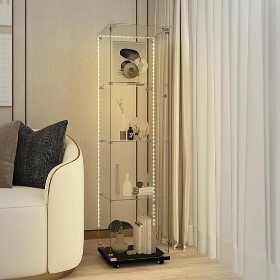 Glass Display Cabinet with LED Lights and Lock