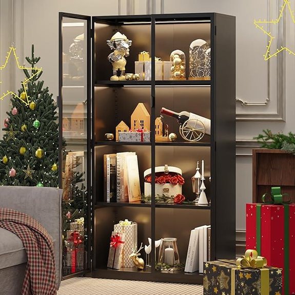 Display Cabinet with Glass Doors and LED Lights