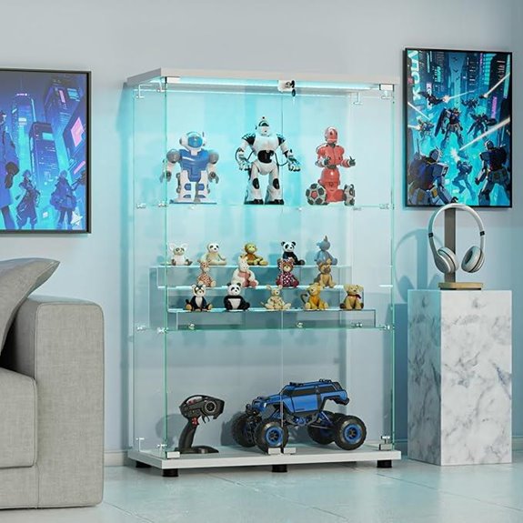VINGLI Glass Display Cabinet with Shelves & LED