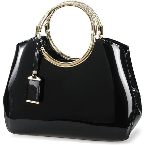 HOXIS Charm Glossy Metal Grip Structured Shoulder Handbag Women Satchel