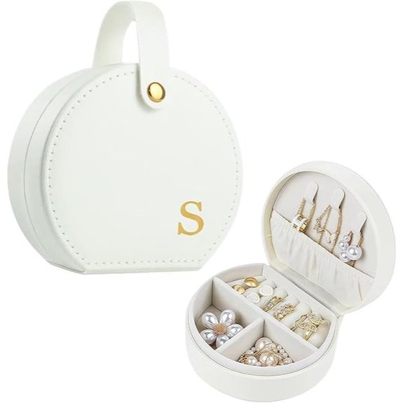 Travel Jewelry Case with Gold Accents and Detachable Handle