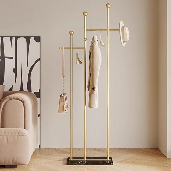 Gold Standing Coat Rack with Marble Base
