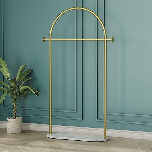 Gold Clothing Rack with Marble Base and Hooks