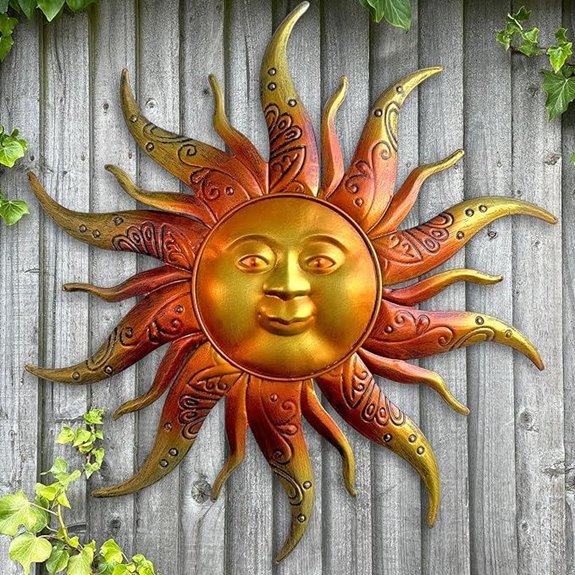 Metal Sun Wall Art Decor (17.3 inches Gold)