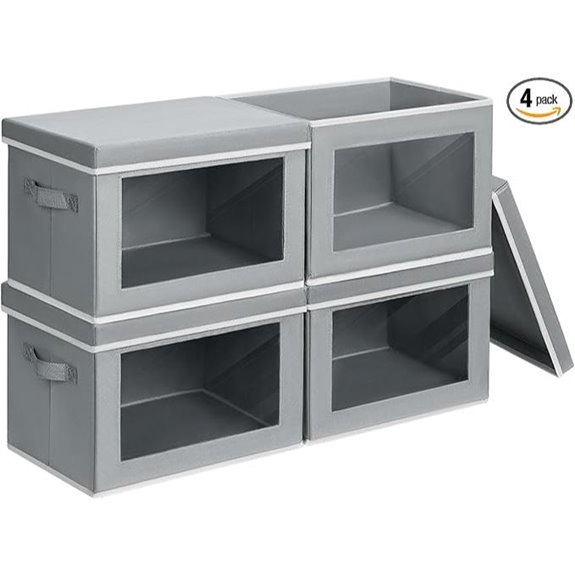 Fabric Storage Bins with Lids 4-Pack Grey
