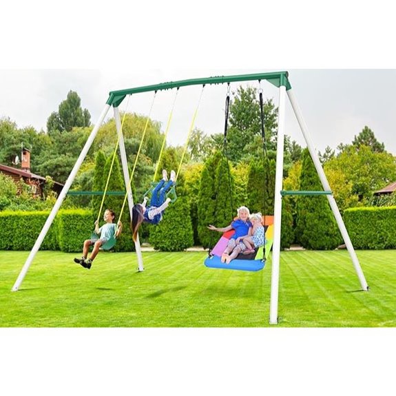 Hapfan 9.5' Metal Swing Set with Trapeze Bar
