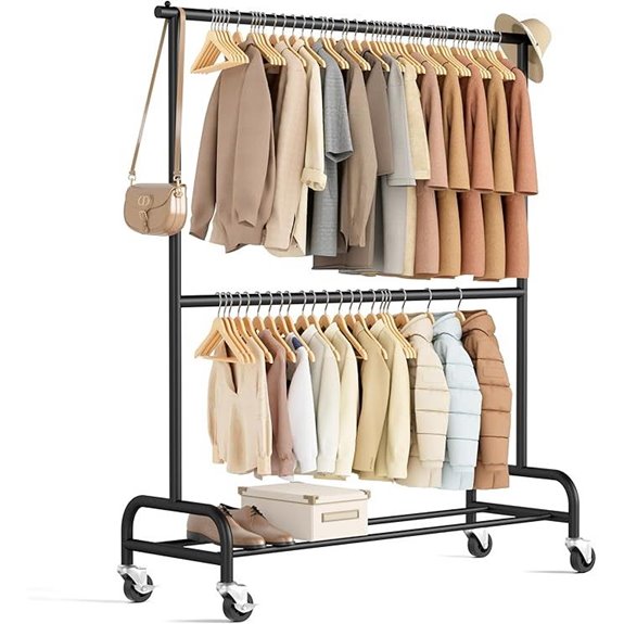 MISSLO Heavy Duty Rolling Clothes Rack (Double Rod)