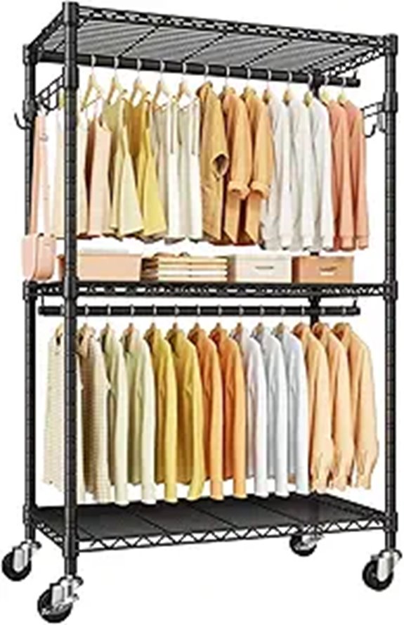 P1 Rolling Clothes Rack with Wheels Heavy-Duty Black