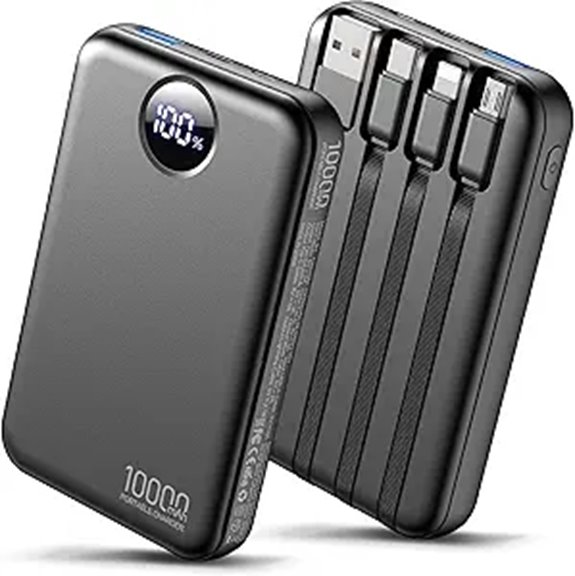 Portable 10000mAh Power Bank with Multiple Cables