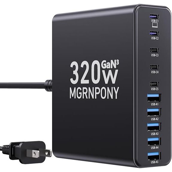 320W 10-Port GaN USB-C Charger Station for Multiple Devices