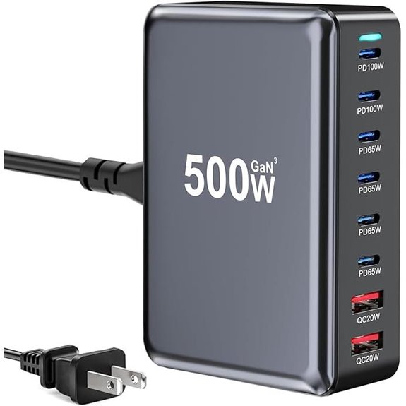 500W USB C Multi-Port Fast Charger Station