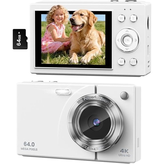 4K Kids Camera with 64MP 16X Zoom & Webcam