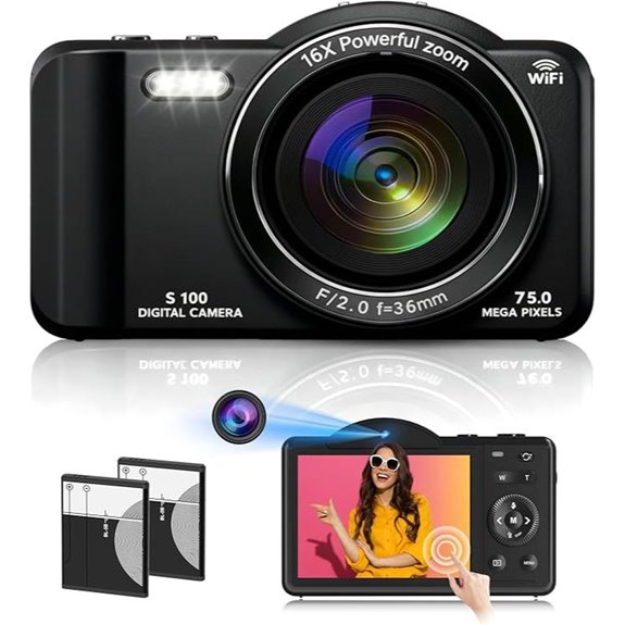 4K WiFi Digital Camera with 75MP & Touchscreen