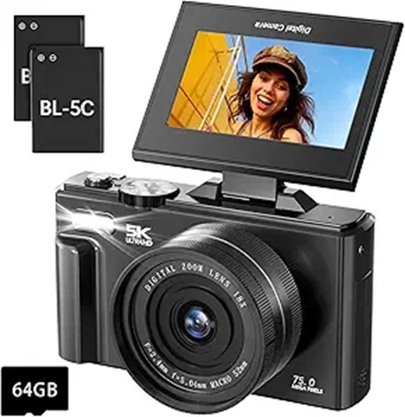 75MP 5K Vlogging Camera with 64GB SD Card