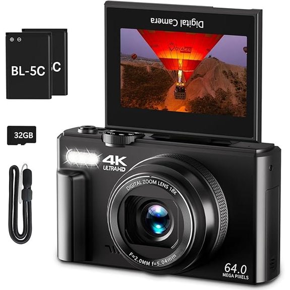4K 64MP Vlogging Camera with Flip Screen and 32GB Card