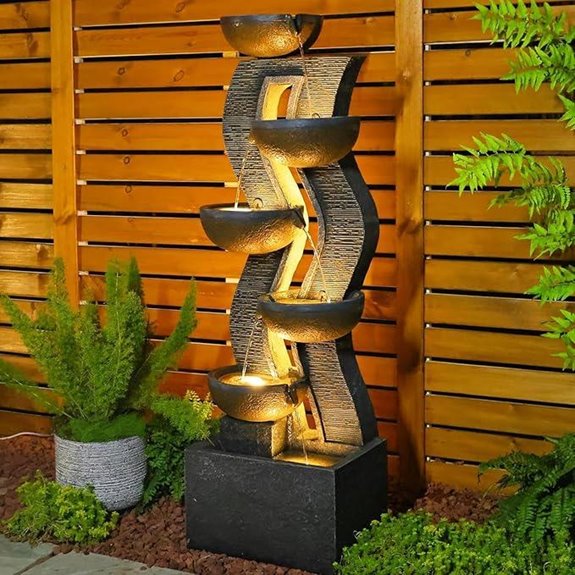 Outdoor Water Fountain with Lights and 6-Tier Waterfall