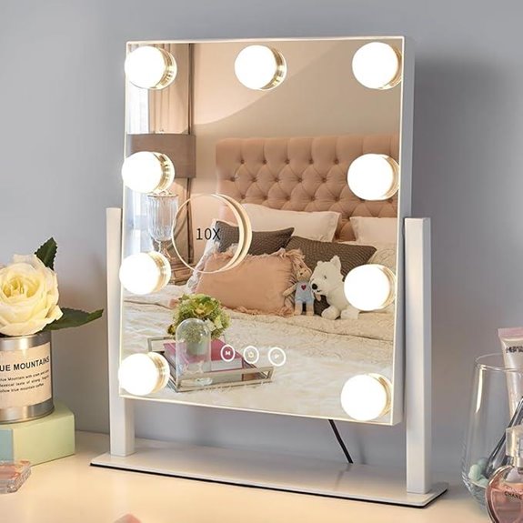 Lighted Vanity Mirror with Dimmable Bulbs and Magnification