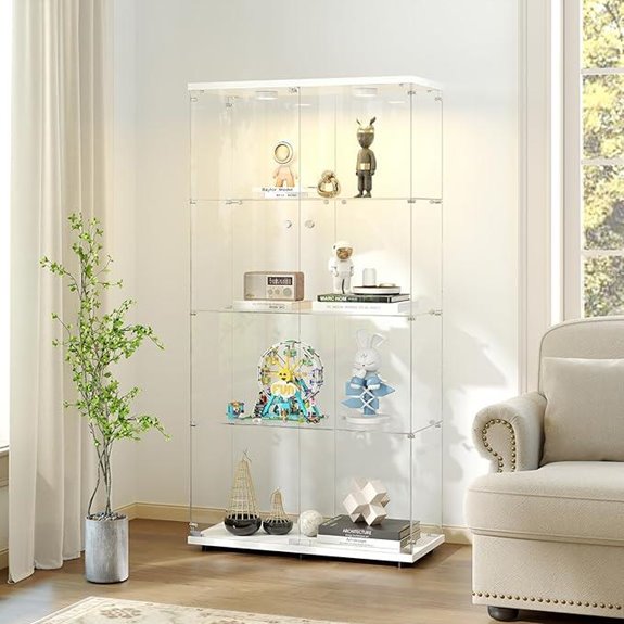 Tempered Glass Display Cabinet with Lights and Doors