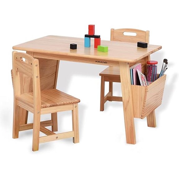 Kids Wooden Table & 2 Chair Set with Storage