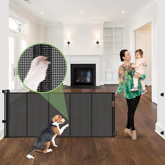 96-Inch Retractable Baby & Dog Gate with Support Rods