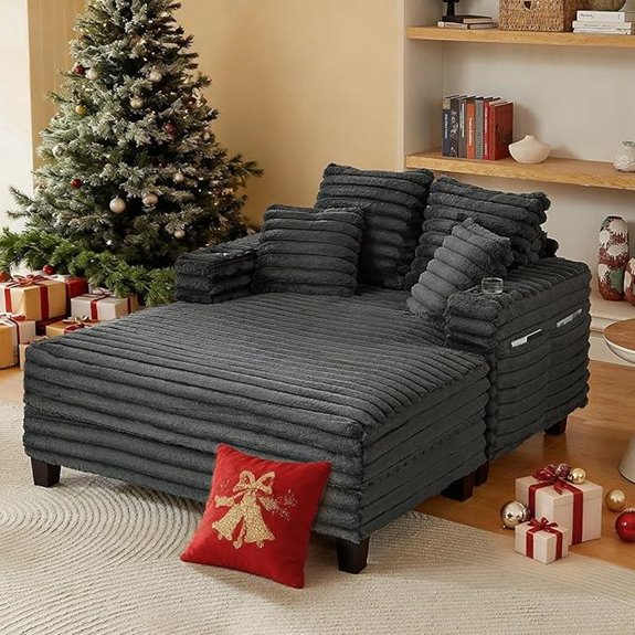 Oversized Chaise Lounge Chair with Storage and Cup Holders