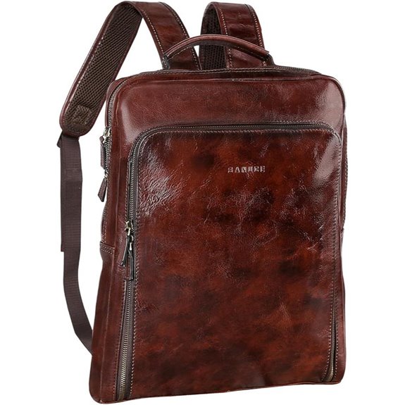 Banuce Leather Laptop Backpack with Luggage Strap