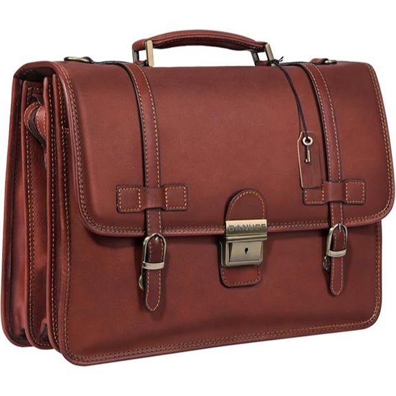 Banuce Leather Briefcase with Lock and Luggage Strap