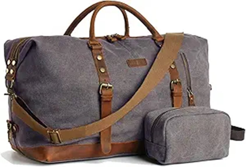 Leather Canvas Travel Duffle Bag with Toiletry Organizer
