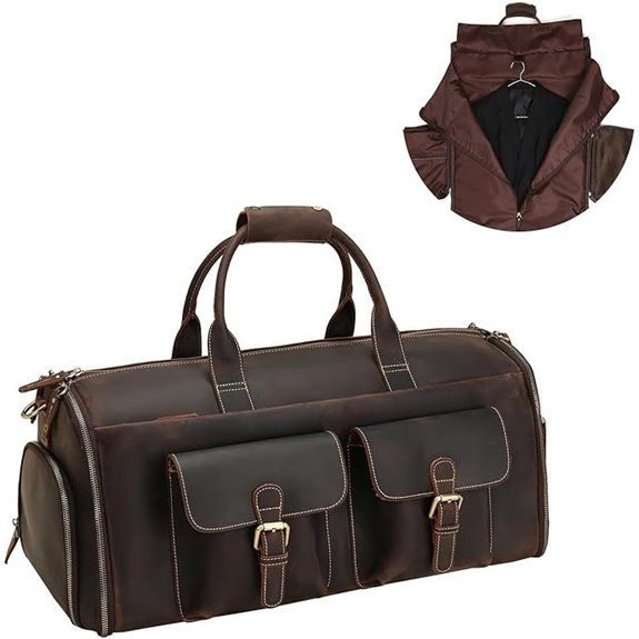 Convertible Leather Garment Bag with Shoe Pouch