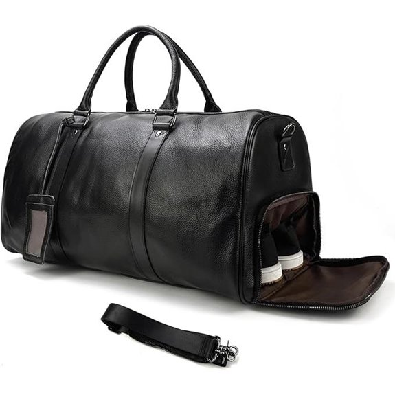 Leather Travel Duffle Bag with Shoe Compartment