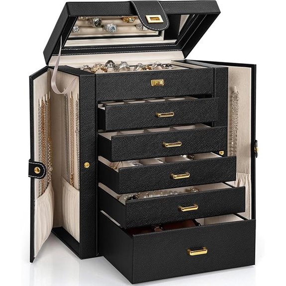 AKOZLIN Leather Jewelry Box with Mirror and Organizer