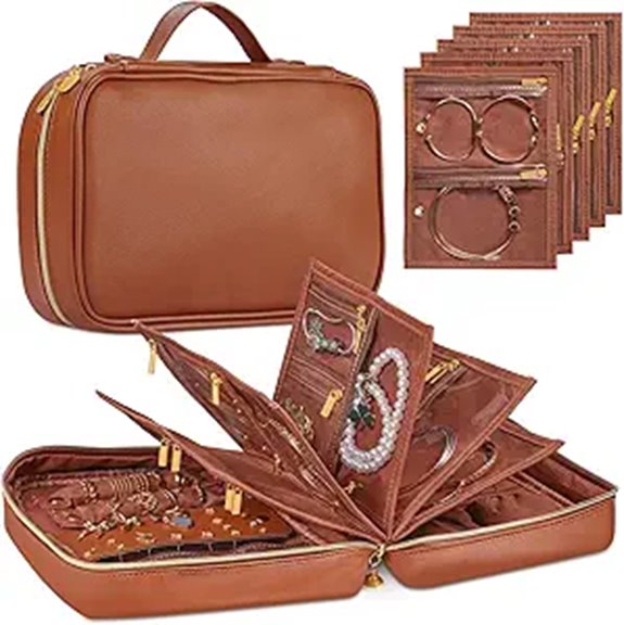 Leather Travel Jewelry Organizer with Zipper Pouch
