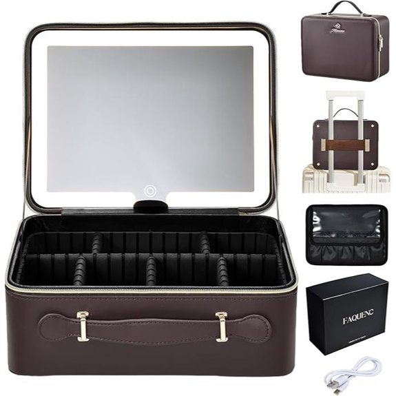 Leather Makeup Case with LED Mirror and Dividers