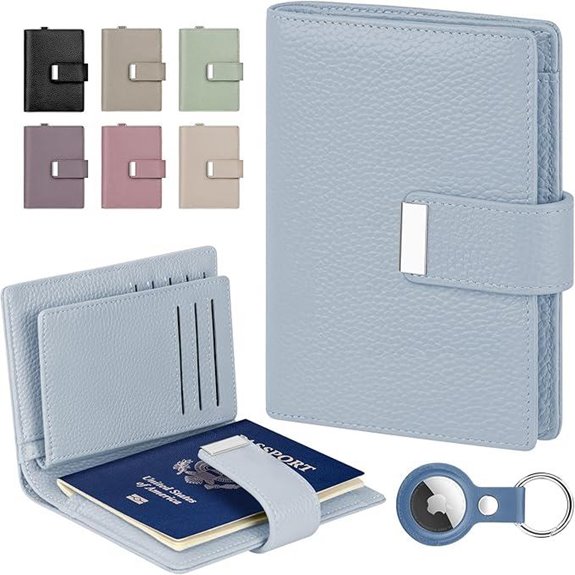 RFID Passport Holder with Airtag Leather Travel Wallet