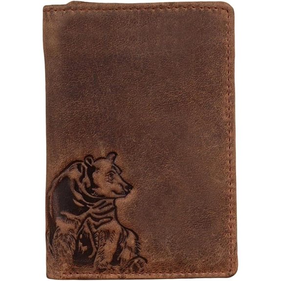 Bear Trifold Leather Wallet with RFID Blocking