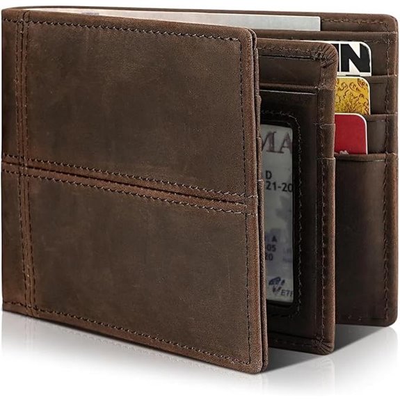 Mens Leather RFID Bifold Wallet with ID & Card Slots