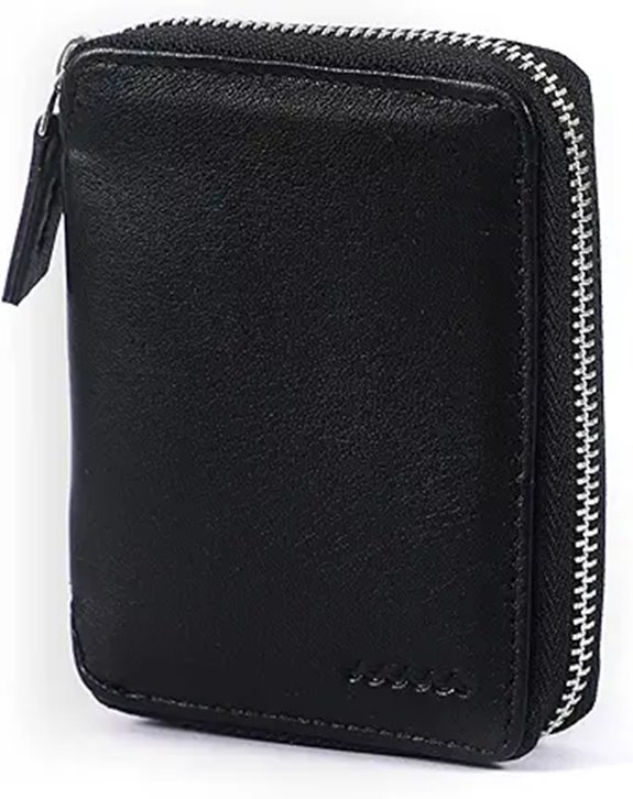 Genuine Leather RFID Trifold Wallet with Zipper