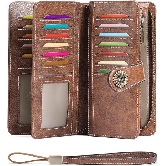 SENDEFN Leather RFID Wallet with Wristlet for Women